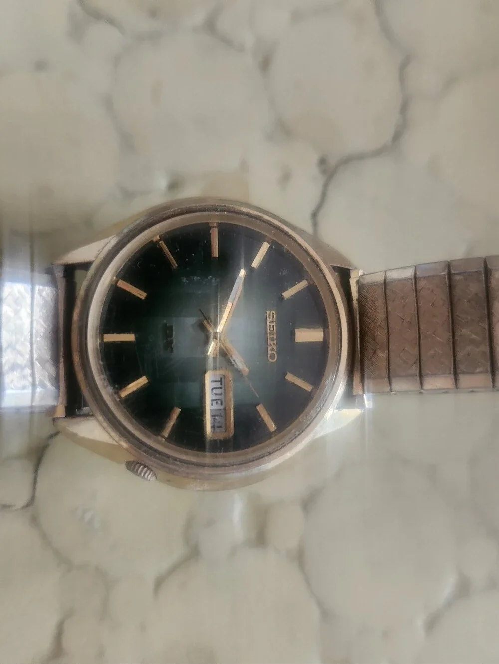 Seiko Green Dial Gold Accent Day-Date Wristwatch